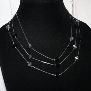 Beautiful silver layered necklace with black and silver crystal beads 17"